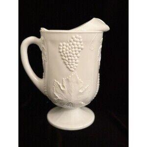 Vintage Colony Indiana Harvest Grape & Leaf Milk Glass Pitcher, 10 inches 1960’s